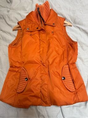 Esprit Orange Quilted Sleeveless Puffer Vest with Ribbed Collar EUC
